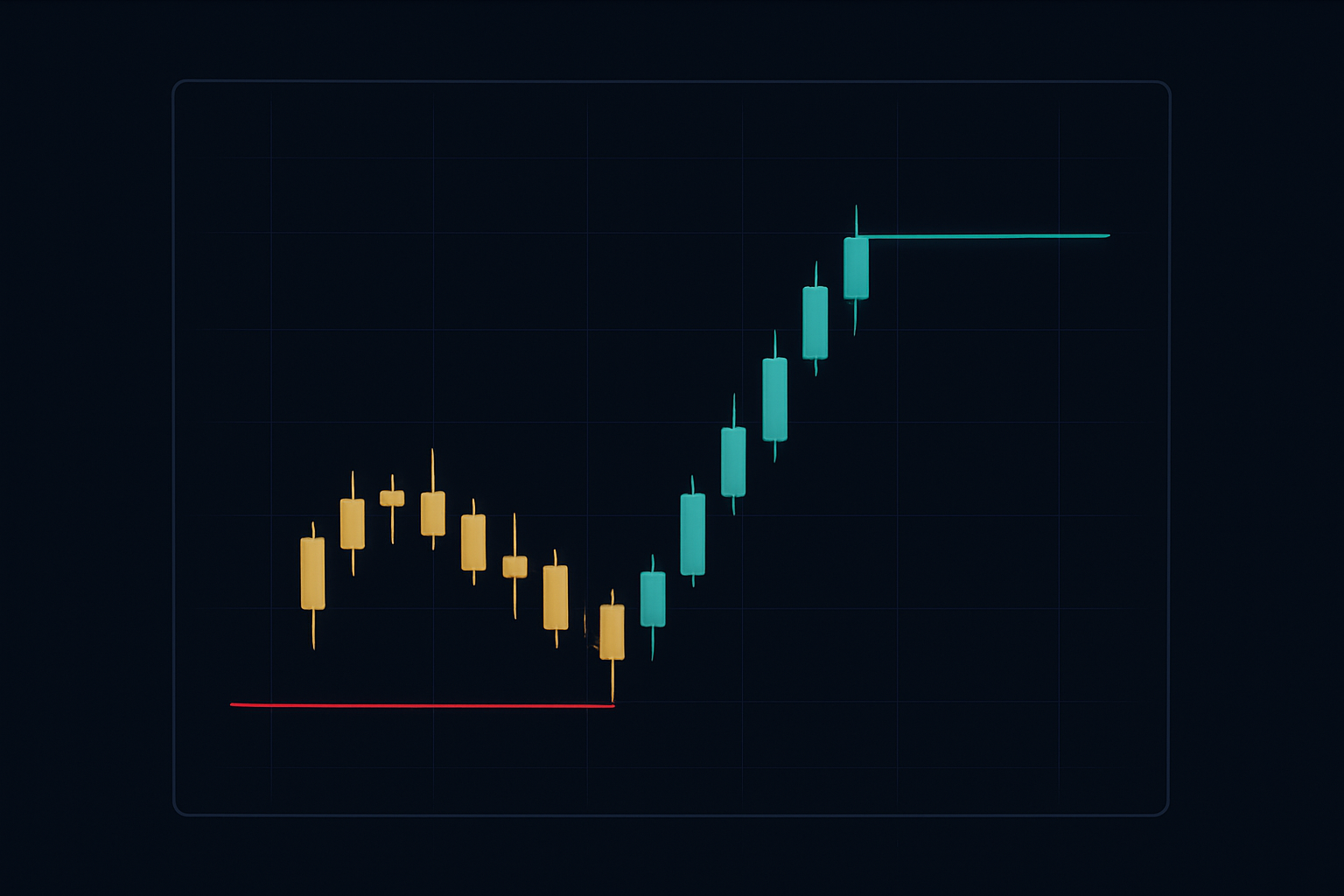 Reward-to-risk 1:3 infographic on a candlestick chart: a −1R stop and a +3R target.
